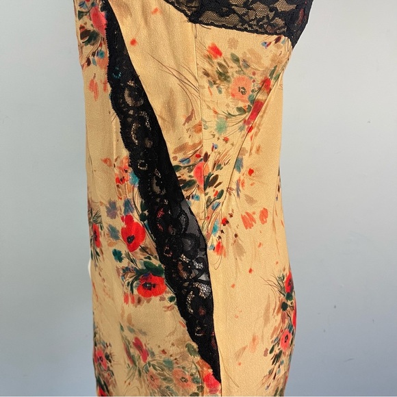 Zara Trafaluc Gold Floral Lace Trim Slip Mini Dress XS Fairy Y2K Boho Whimsigoth - Picture 6 of 12